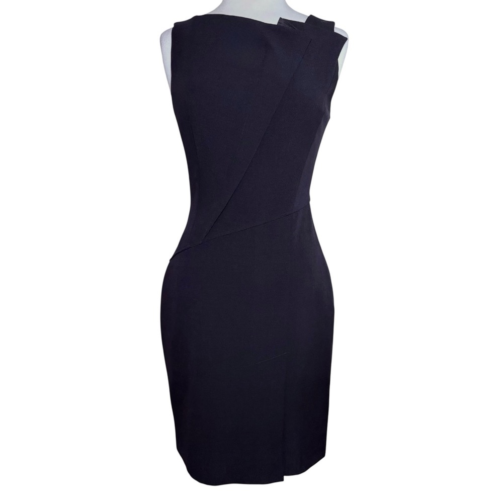 Halston Heritage Black Asymmetrical Sheath Dress Architectural Bodice 6